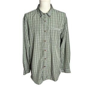 Outdoor Life Athletic Button Down Shirt XL Green Plaid Long Sleeve Zip Pocket